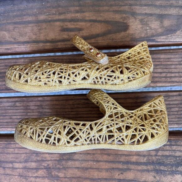 Mini Melissa + Campana Gold Glitter Zig Zag Mary Jane Shoes Toddler Girls Size 9 - Picture 8 of 12